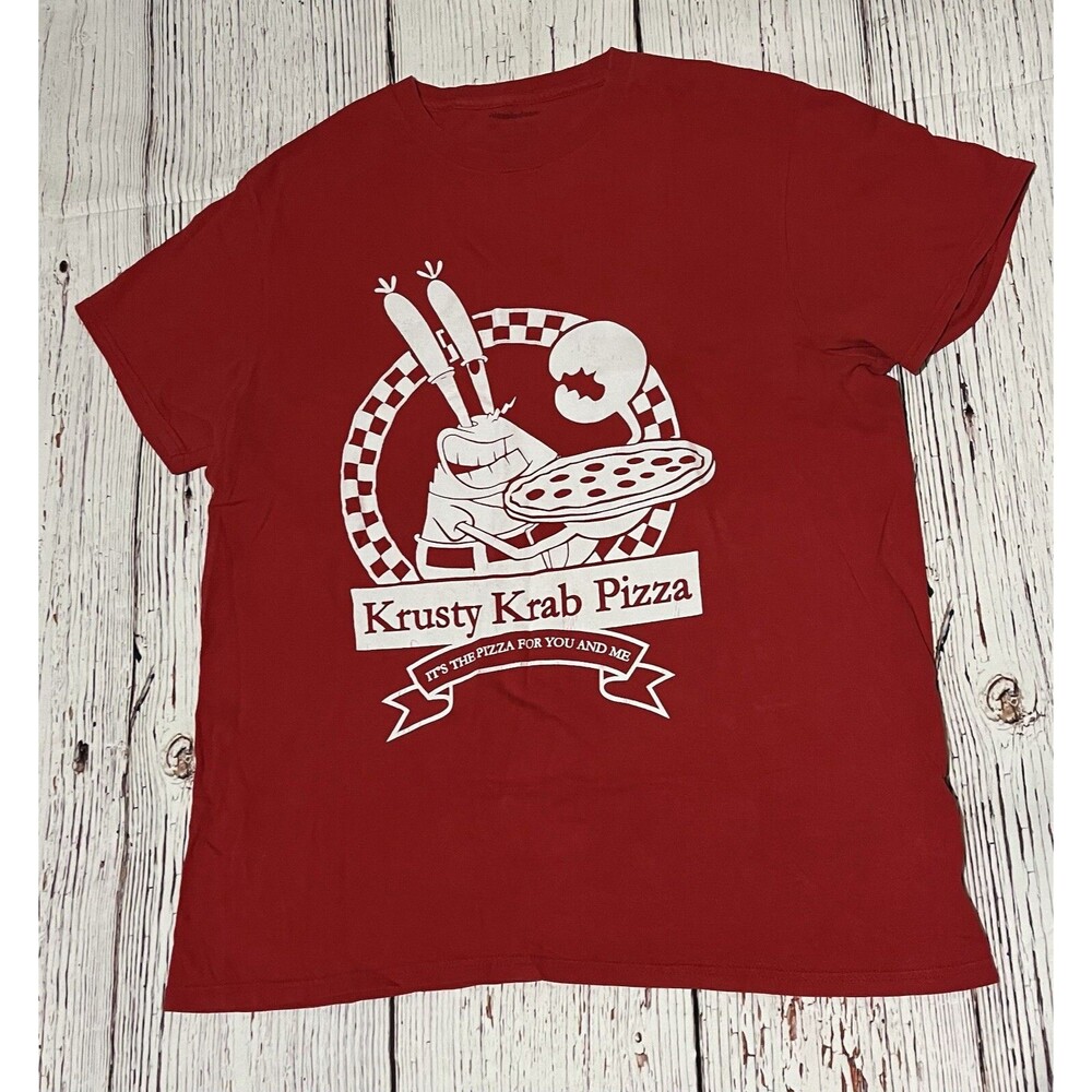 Nickelodeon SpongeBob Shirt Men’s Graphic Krusty Krab Pizza Red Size Large L